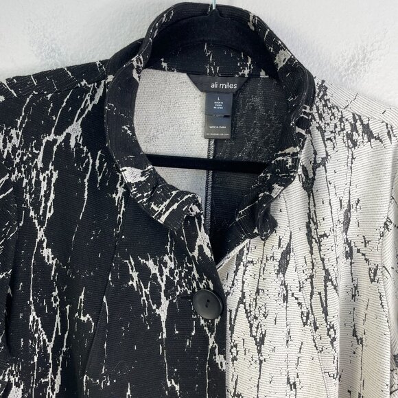 Ali Miles Womens Large Black White Marble Print Button Jacket Wire Collar Artsy - Picture 9 of 11